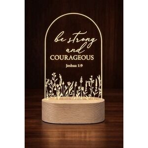 Christian Bible Verse LED Night Light LED Lamp with Wood Base Gift Joshua 1:9